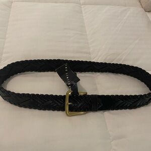 The Limited Black Braided Leather Belt with Gold-Tone Buckle